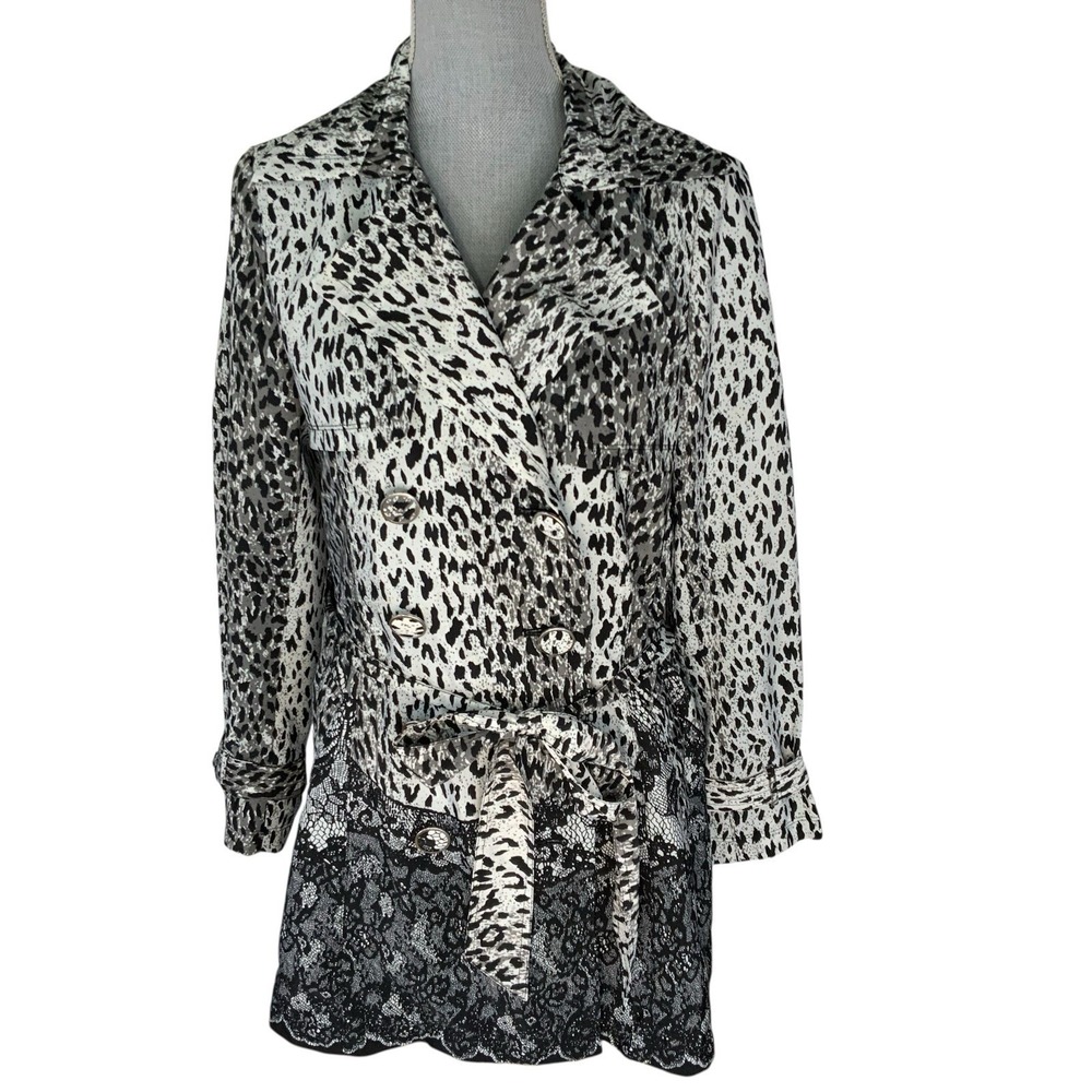 Vertigo Paris Womens Med Leopard Print Belted Button Coat Jacket Art Deco Trendy - Picture 2 of 16